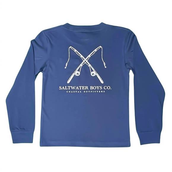 NEW SALTWATER BOYS CO. boy's rod and reel tee in blue - Picture 2 of 2